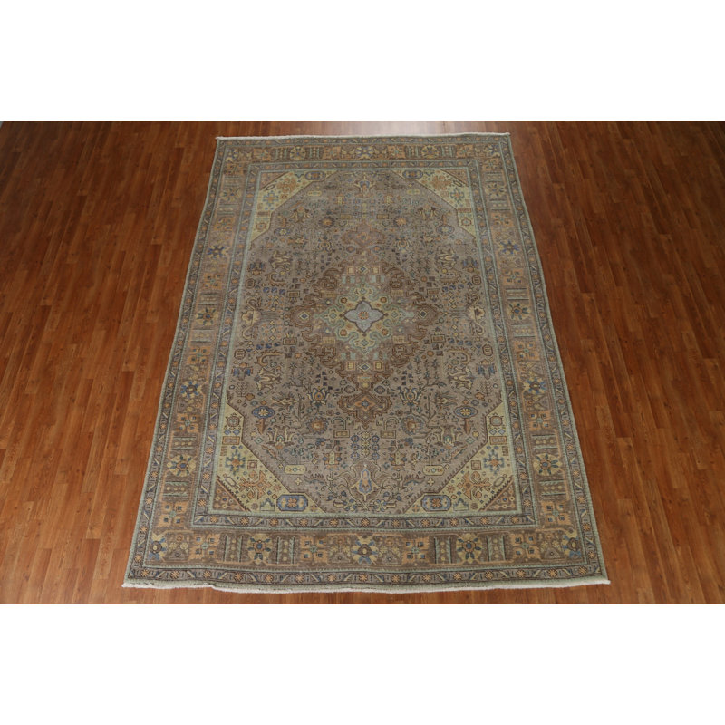 Tapis géométrique motif persan Tabriz noué à la main 8 x 11