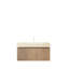 Meuble-lavabo suspendu de 91 cm (36 po) avec lavabo en pierre frittée et céramique, armoire en contreplaqué avec tiroirs et porte, préassemblé, beige, design fonctionnel, tiroirs bruns-10870849-10870850