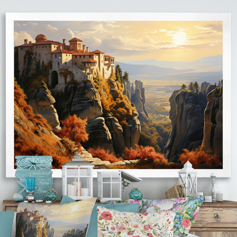 Greece Meteora Enigma I - Landscapes Canvas Art Print, Cadre photo blanc, H 30 po x l 40 po x P 1,5 po