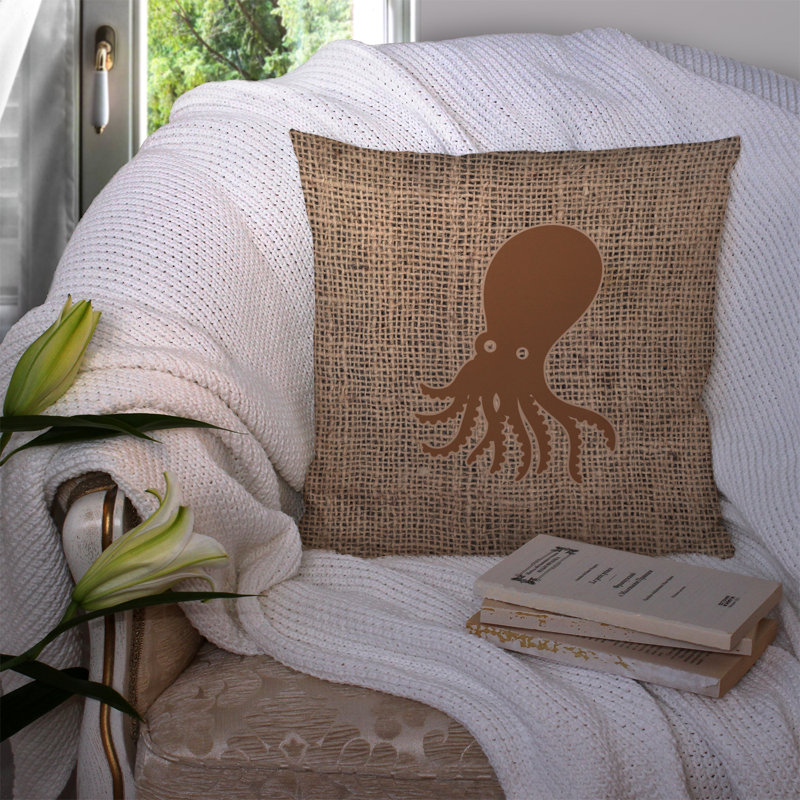 Coussin décoratif intérieur / extérieur Octopus, Brun, H 18 po x l 18 po x P 5,5 po