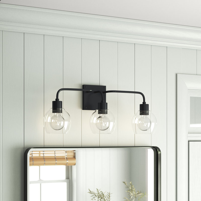 Éclairage pour meuble-lavabo à intensité variable Bailey, Noir mat, Transparent, 3 lumières