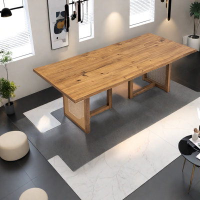 Spacious Modern Oak Dining Table, Solid Wood Waves Design For 6