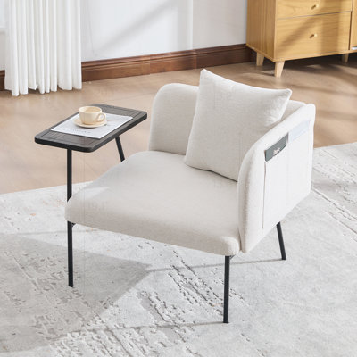 Modern Leisure Chair with Small Table, Back Pillow, and Side Pockets for Living Room, Bedroom, or Garden Comfort