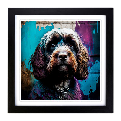 Cockapoo Graffiti Art - Single Picture Frame Print on Wood
