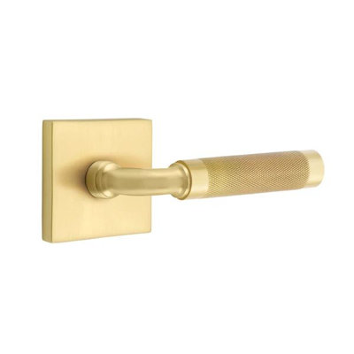 Emtek Select Privacy Interior Mortise w/ Square Rosette & R-Bar Stem, Knurled Lever