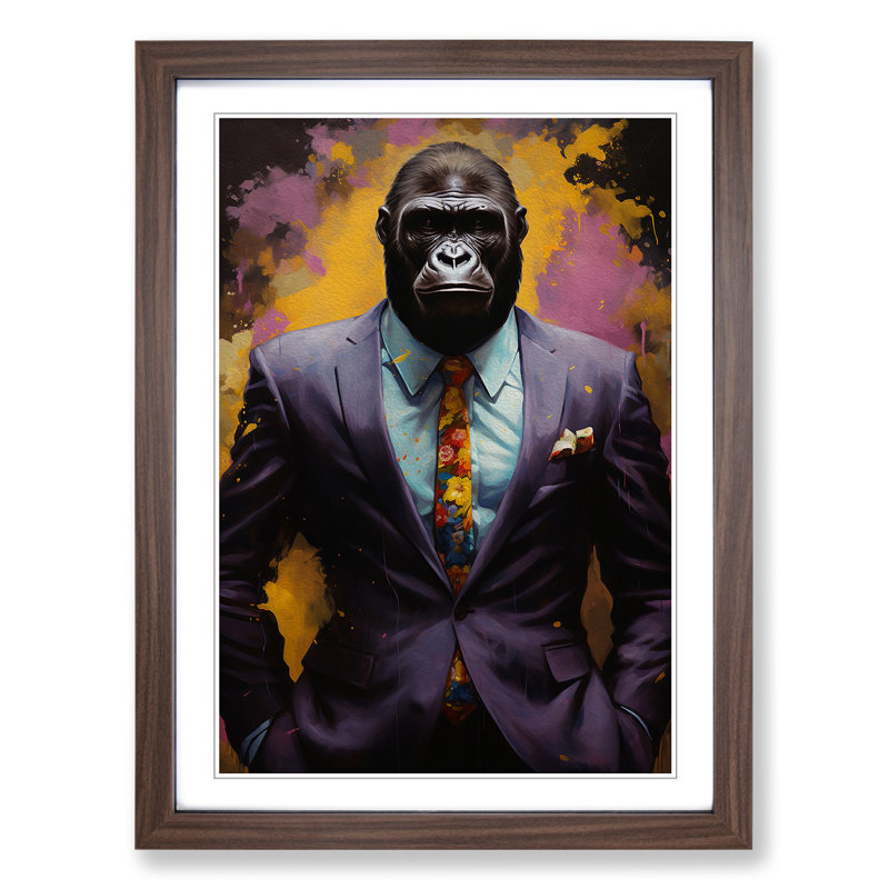 Gorilla in a Suit Painting No.4 - Framed Print, 34cm H x 25cm W x 2cm D, Walnut