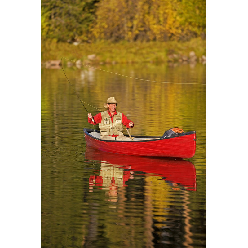 Man Fly Fishing From A Canoe by Sportstock - No Frame Art Prints on Canvas, 30cm H x 20cm W