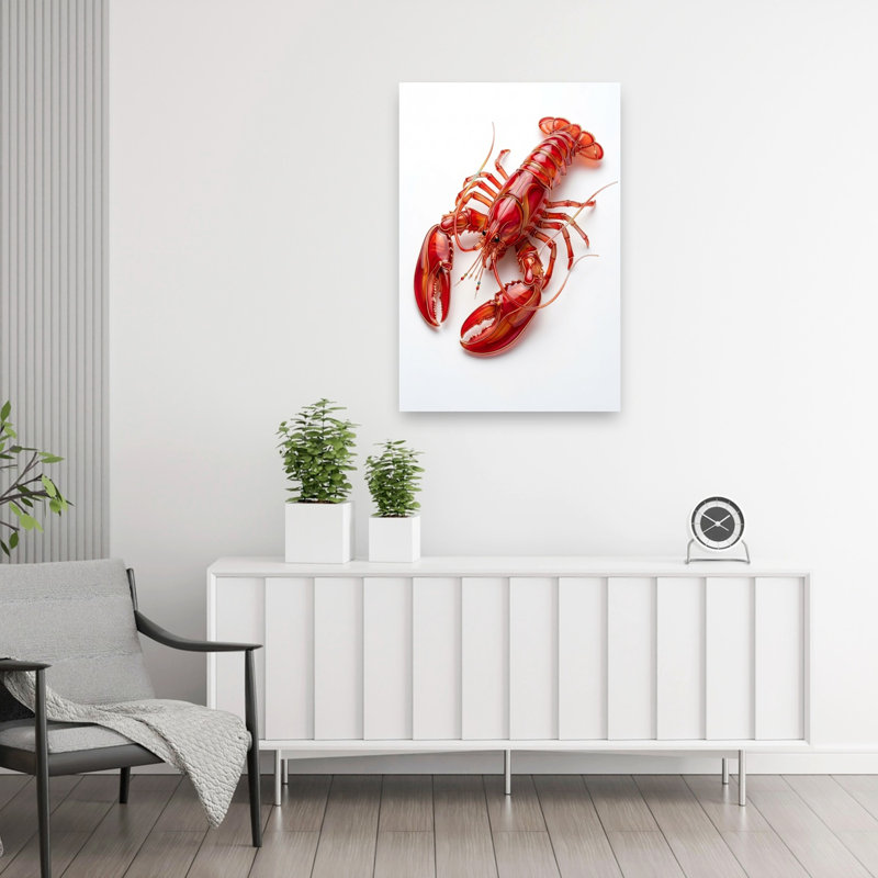 Homard rouge brillant, impression d'art moderne homard minimaliste moderne océan, H 36 po x l 24 po
