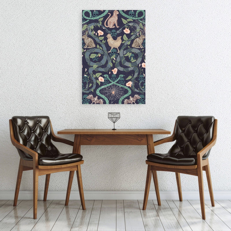 Motif gothique squelettique de la nature, chauve-souris, chat, lapin, faune sauvage, affiche murale, H 36 po x l 24 po