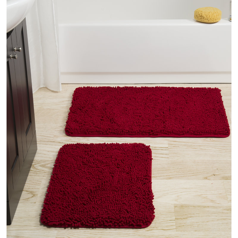 Plymouth Home 2 Piece Bathroom Rug Set - 32x21 Inch and 24x17 Inch Memory Foam Bath Mats with Chenille Shag Top for Stylish Bathroom Decor - Machine Washable Bath Rugs 