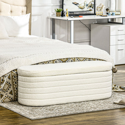 Banc de rangement avec repose-pieds 46 po, banc de rangement rembourré en polaire Teddy