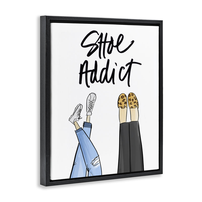 Art mural sur toile encadré gris "Shoe Addict" par Anna Quach, Cadre flottant noir de jais, H 21 po x l 17 po