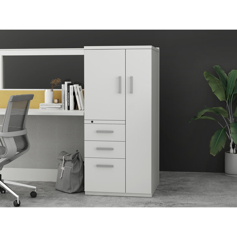 Interra Steel Filing Storage Cabinet with 3 Drawers, Interlock System, Smooth Open-Close,Right, White