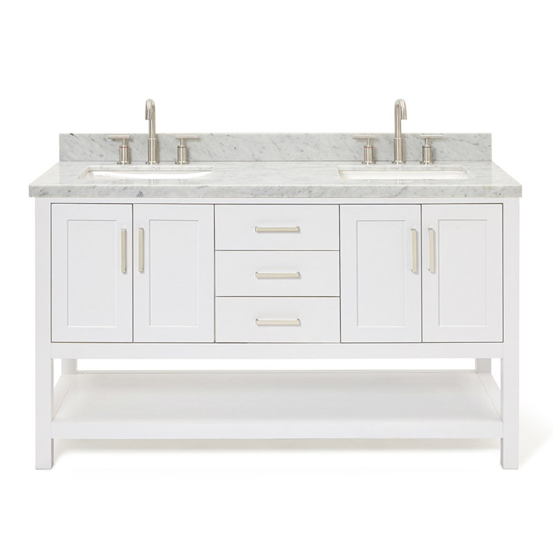 Magnolia Bath Vanity Oval Basin, White, Carrara White Marble, Rectangle 