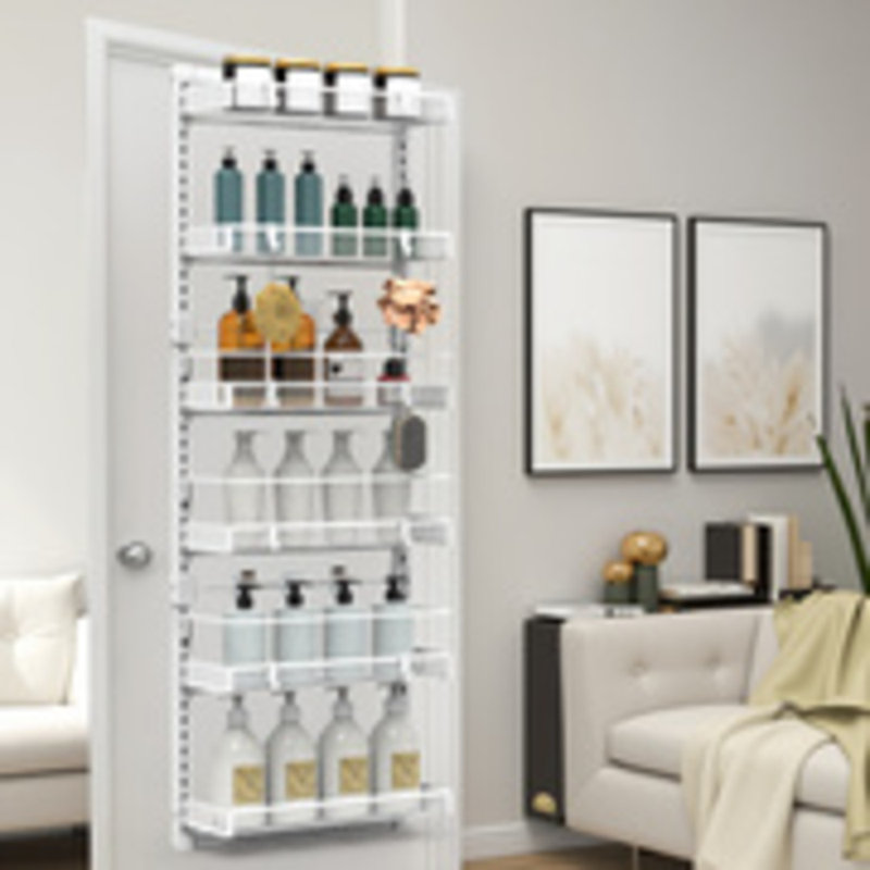 Étagère de rangement murale à tablettes réglables, structure métallique robuste, conception peu encombrante, rangement polyvalent, rangement à 6 niveaux facile à installer au-dessus de la porte