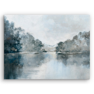 30x40 Canvas Wall Art Featuring Blue, Grey, Green and White Tones - Gallery Wrap - Lake Landscape Wall Art