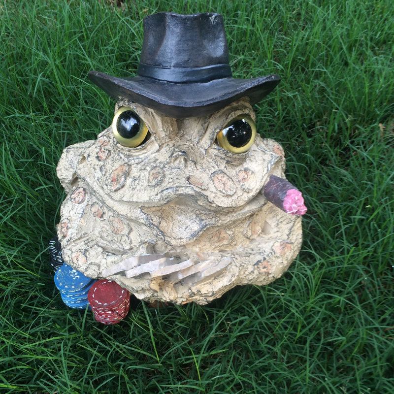 Statue de jardin crapaud personnage de joueur de poker, Brun, H 5 po x l 6 po x P 5 po