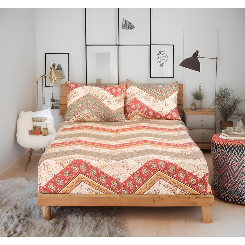 Drap-housse à chevrons avec taies d'oreiller, Drap-housse pour grand lit avec taie d'oreiller