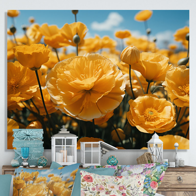 «Yellow Buttercups Field Vibrant II», reproduction sur toile, H 20 po x l 12 po x P 1 po