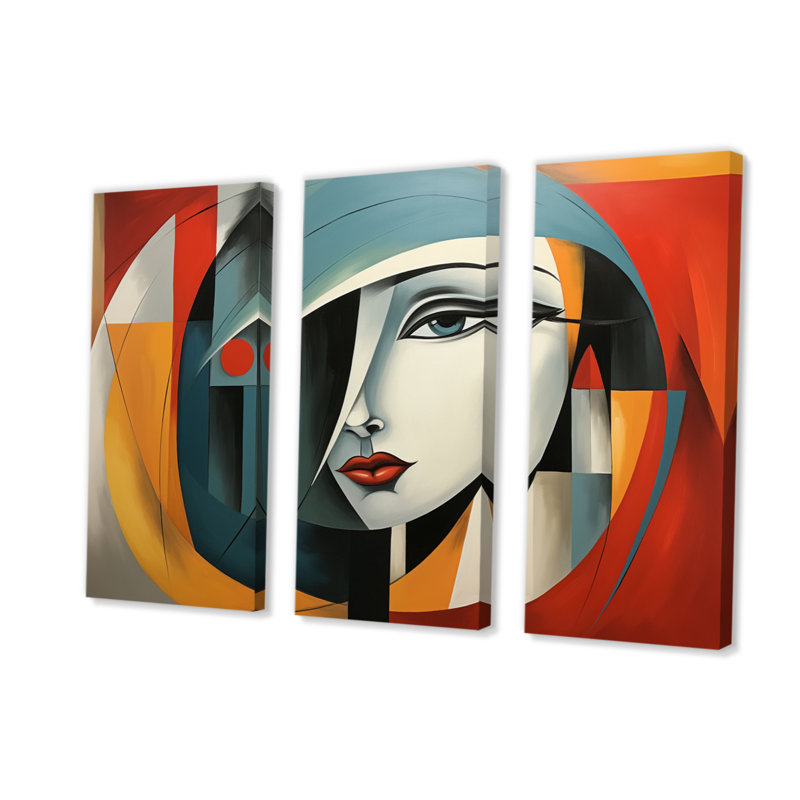 Cubism Geometric Portrait IV - 3 pièces, reproduction sur toile tendue, H 28 po x l 36 po x P 1 po