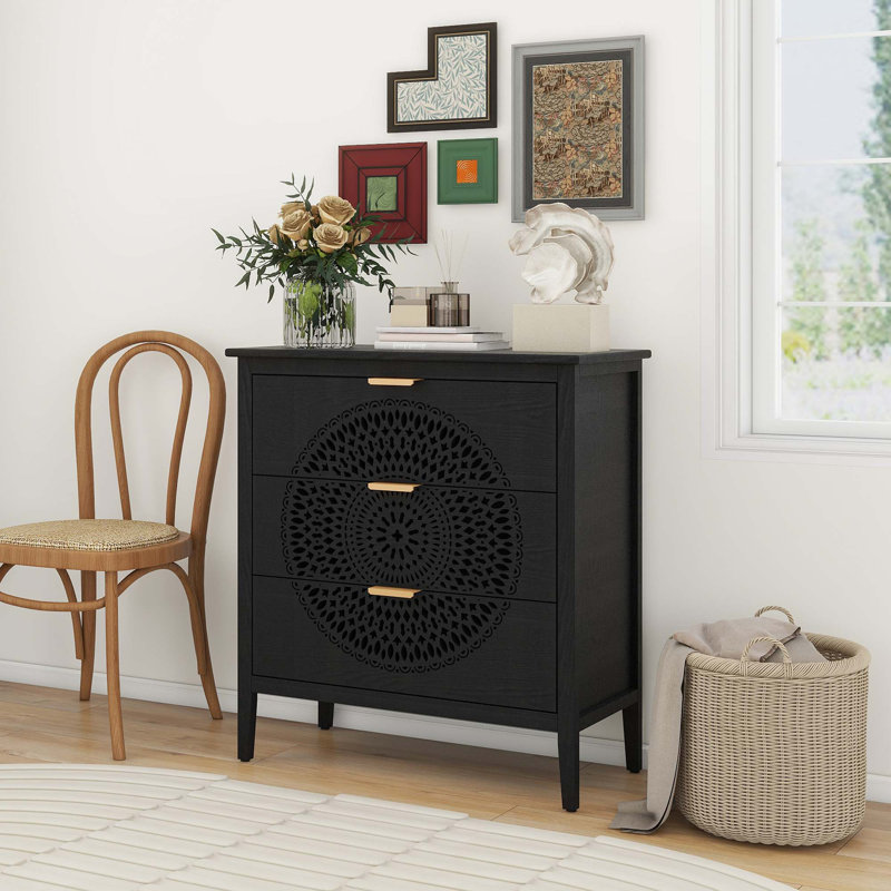 3 Drawer Dresser Storage Chest For Entryway Living Room Bedroom, Black