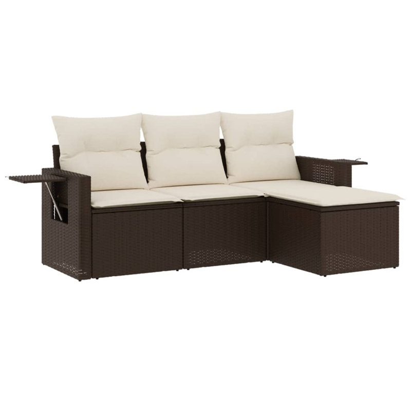  Garden Sofa Set Brown And Cream White PE Rattan, Powder-Coated Steel