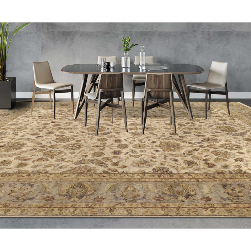 Hand Knotted Wool Oriental Area Rug in Beige/Brown/Gray/Ivory, Rectangle 4' x 6'