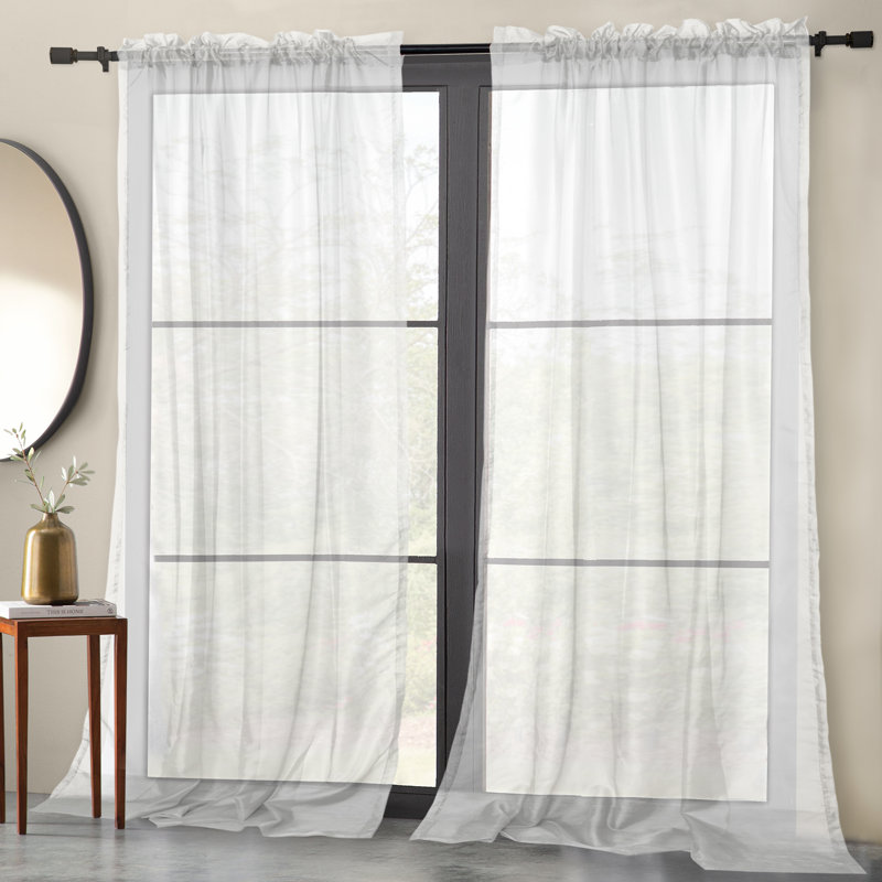 Paire de rideaux transparents avec passe-tringle Abrielle, Blanc, l 54" x L 108"
