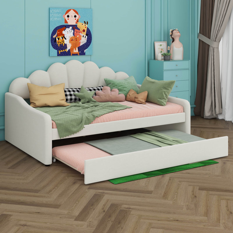 Full Upholstery Daybed Frame With Trundle, White