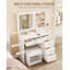 Dressing Table with 3-Colour LED Adjustable Brightness, Vanity Table with Plug and Large Mirror, Stool and Hairdryer Holder, Muti-Drawer Dressing Table, 6 Open Storage Areas,-1207974949