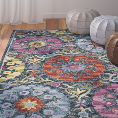 Suzani Hand Hooked Wool Geometric Rug