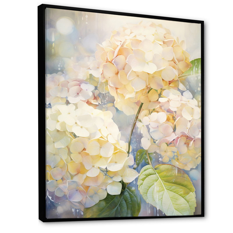 «Blaxlands Yellow Hydrangea Dappled Sunlight», reproduction sur toile, H 32 po x l 24 po x P 1 po, Cadre flottant noir