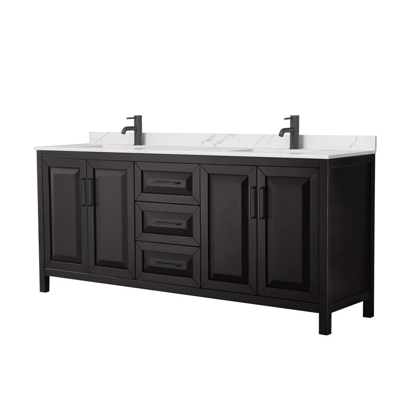 Daria 80'' W Vanity, Matte Black, Brown, Giotto Quartz