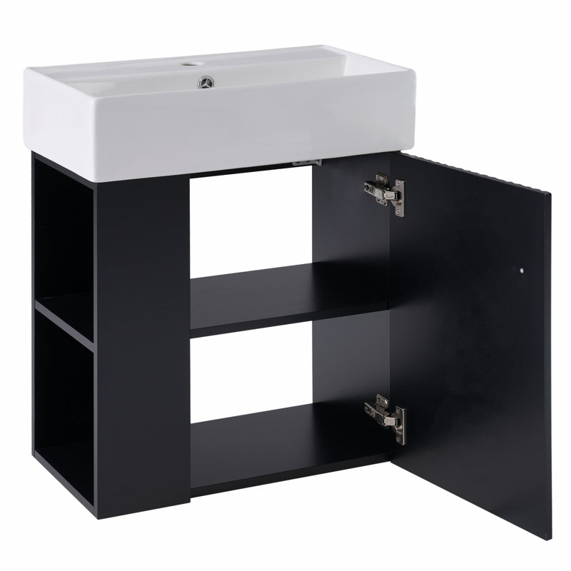 Meuble-lavabo flottant moderne 21,6 po avec lavabo en céramique, Noir