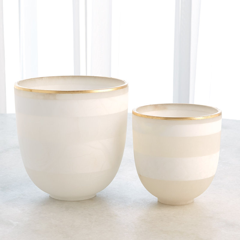 Striped Alabaster Bowl, 7.75" H x 8" W x 8" D