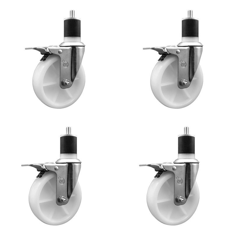 Ensemble de roulettes à tige extensible en nylon de 5 po pivotant de 1 7/8 po avec frein à verrouillage total