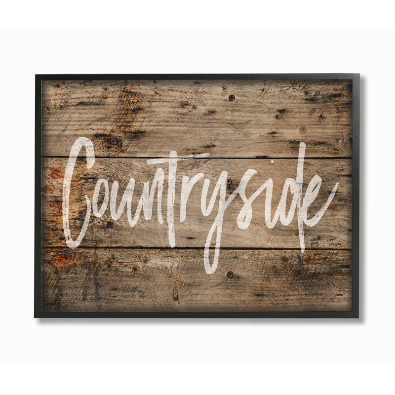 «Countryside», art textuel en bois vieilli, H 16 po x l 20 po, Giclée encadrée noir minuit