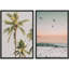 Beach And Plants " Tropical Palm Tree Silhouette And Sunset Birds Over Ocean Waves Modern Art Wall Decor Artwork " 2 - Pieces-98109407-98109408