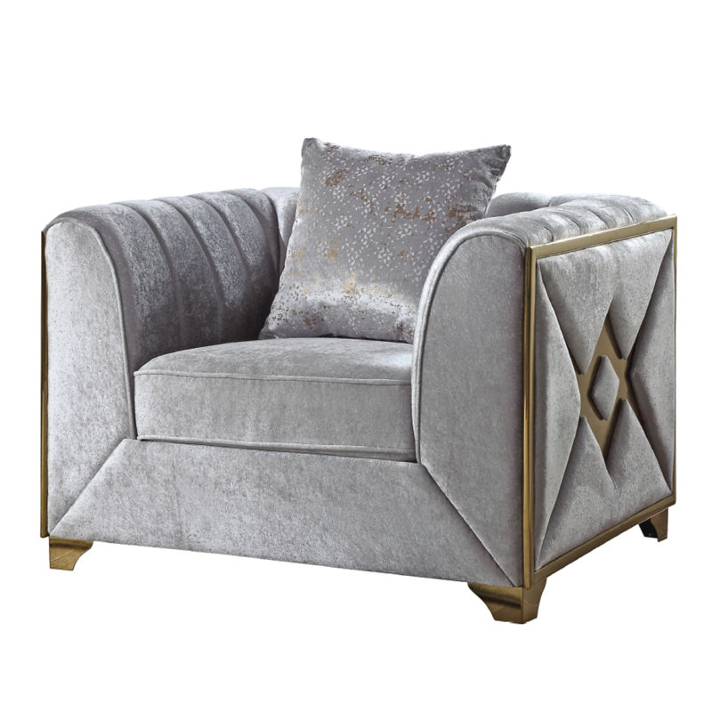 Arron 44.4'' Velvet Armchair, Silver Velvet