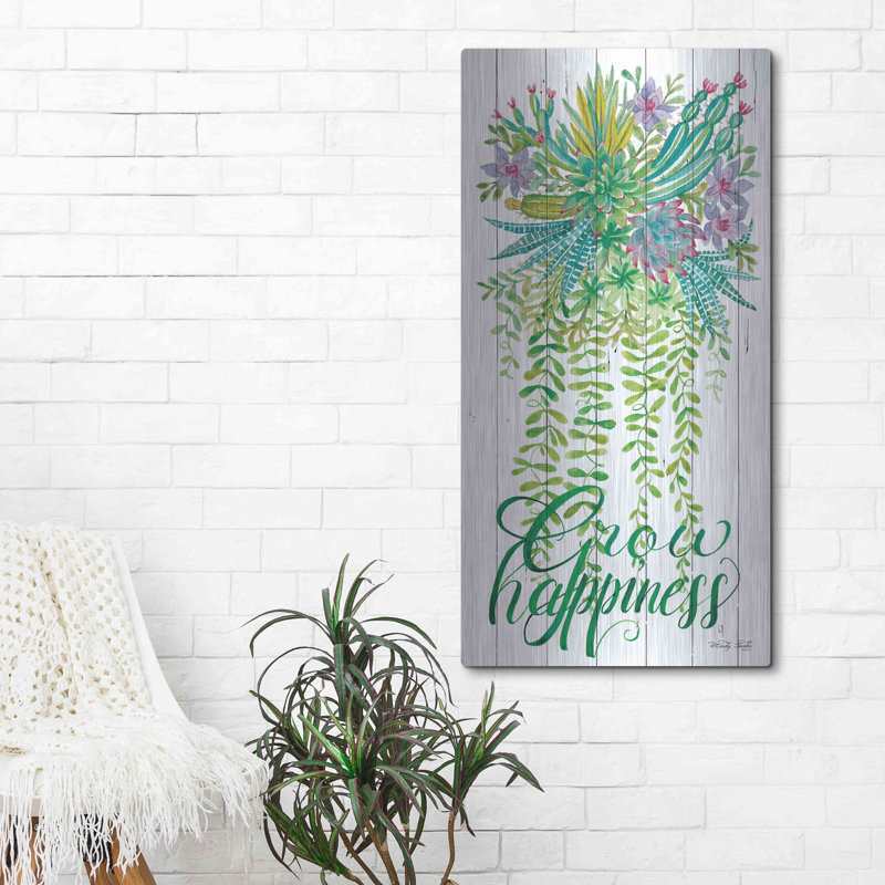 «Grow Happiness Hanging Plant» par Cindy Jacobs, art mural en métal, H 48 po x l 24 po