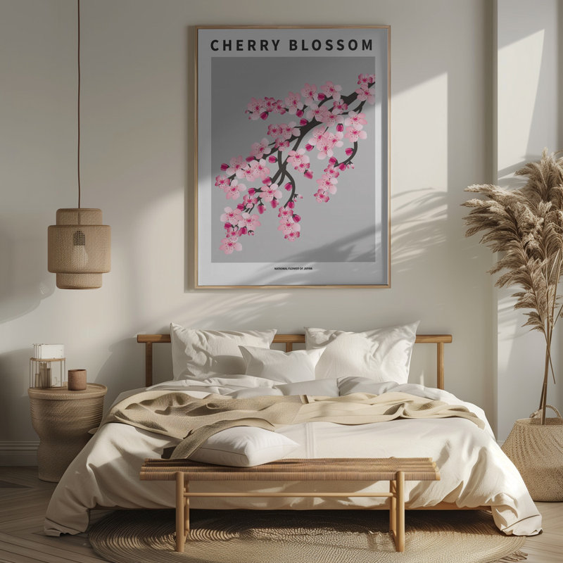 «Cherry blossom», art mural texturé encadré, Blanc, H 24 po x l 18 po