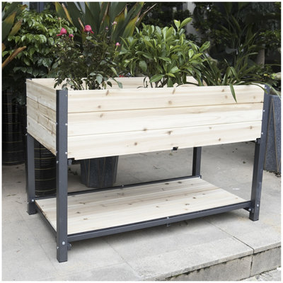 Iron And Wood Planter With Feet - Ensures Stability Easy Mobility In Gardens 45" Iron Backyard Storage Maximizes Space Functionality