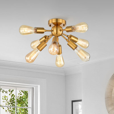 Rempe 8-Light 13.8"  Sputnik Brushed Brass Industrial Flush Mount