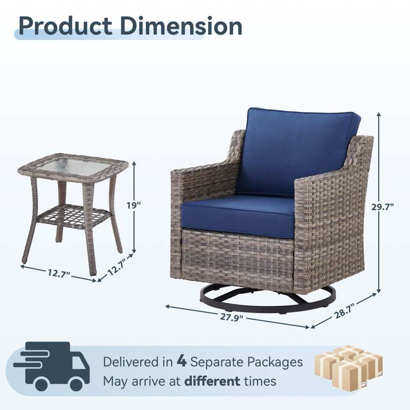Ensemble de meubles de patio 6 pièces, ensemble de chaises pivotantes et pivotantes avec table d'appoint, Bleu