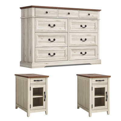 L'ensemble de chambre à coucher 3 pièces comprend une commode à 9 tiroirs et deux tables de chevet