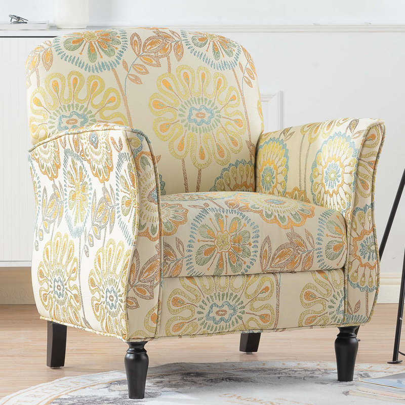 Grita Upholstered Accent Chair with Wooden Legs, Beige Polyester Blend