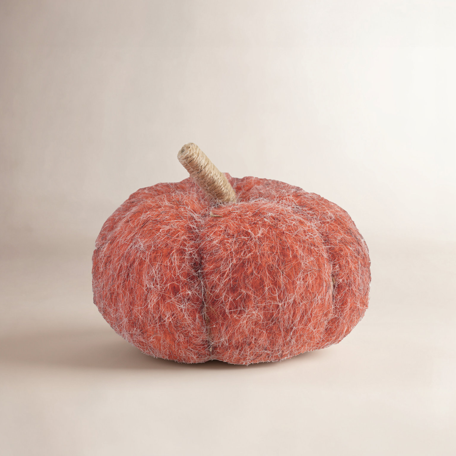 Felt Pumpkin With Jute Wrapped Stem, 4 in x 5.13 in, Orange