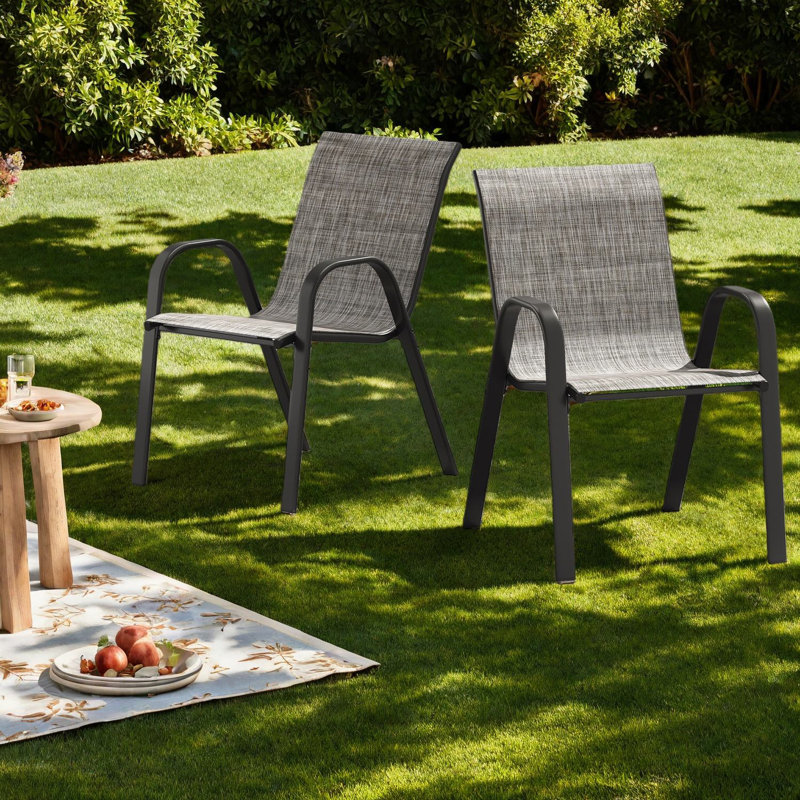 Stackable Patio Dining Chairs, Metal Textilene Modern For Backyard