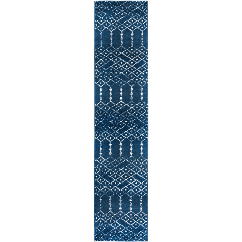 Tapis bleu marine / blanc Lenwood, Tapis de couloir 2 pi x 9 pi 10 po