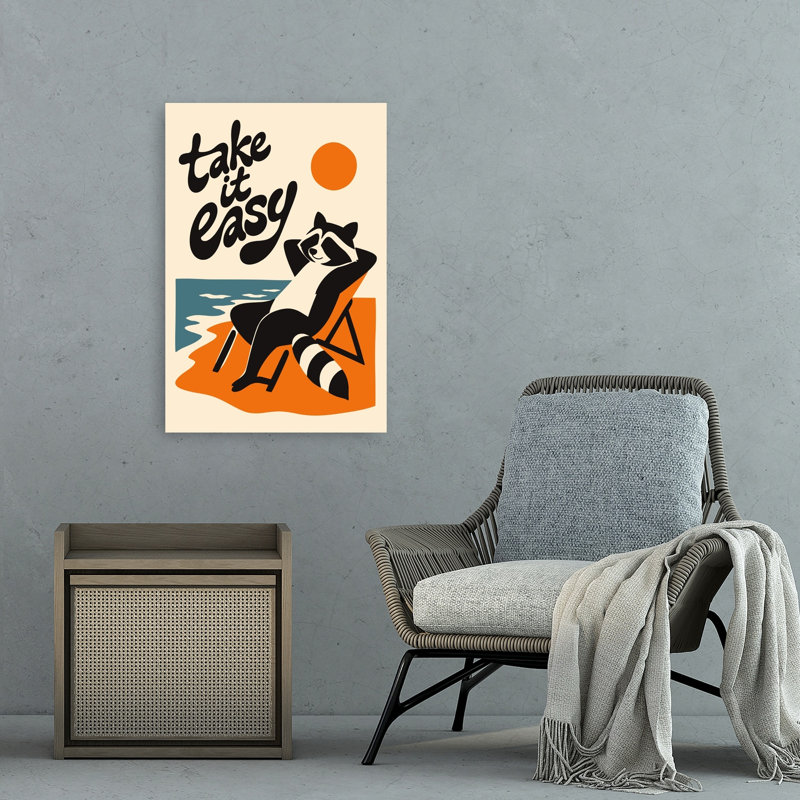 Take It Easy Raccoon Abstract Contemporary Animal Beach Wall Art Print by Patryk Krygowski - Wrapped Canvas Print